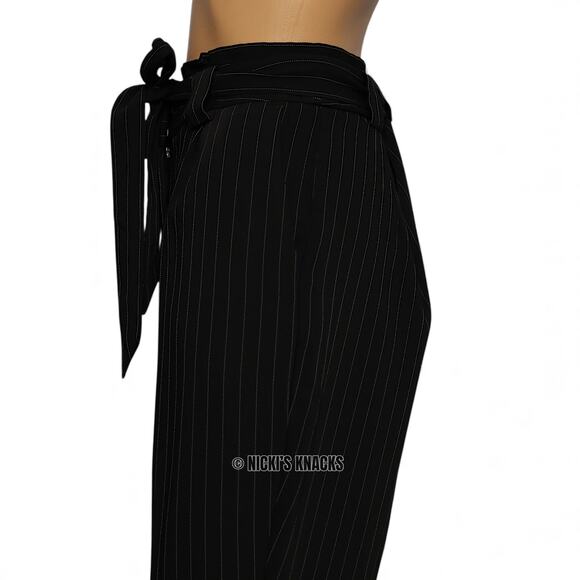 Express Black Pinstripe Paperbag Pants High Rise Belted Ankle Trousers Size 10 - Picture 5 of 12